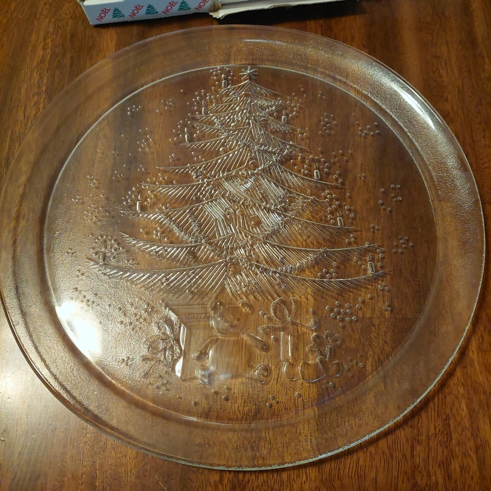 Vintage Christmas Serving Platter Glass Duralex Made In France With Box EUC Clea